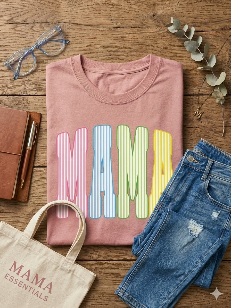 Multi color Striped Mama Tee