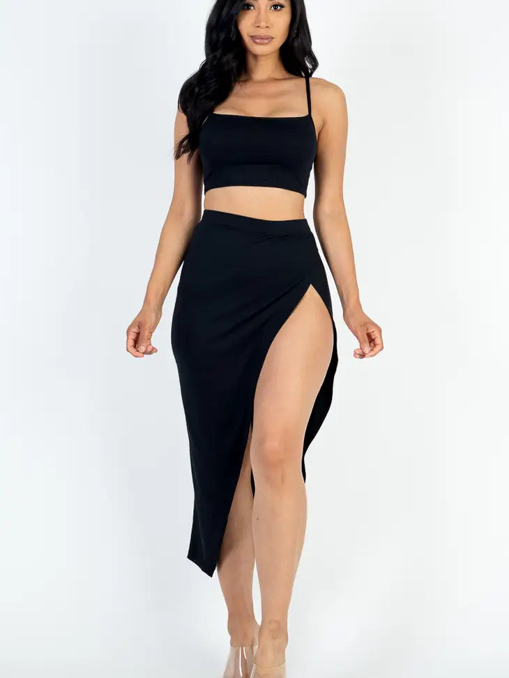 Crop Cami & Split Thigh Maxi Skirt Set